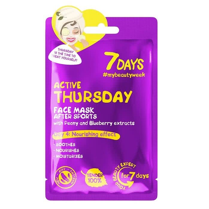 Masca servetel 7DAYS Active Thursday cu efect hidratant, 28 g