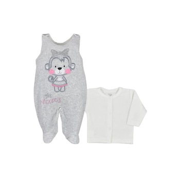 Compleu 2 piese salopeta si bluza pentru fete Koala Monkey 07-511, Gri 62 cm Compleu 2 piese salopeta si bluza pentru fete Koala Monkey 07-511, Gri 62 cm