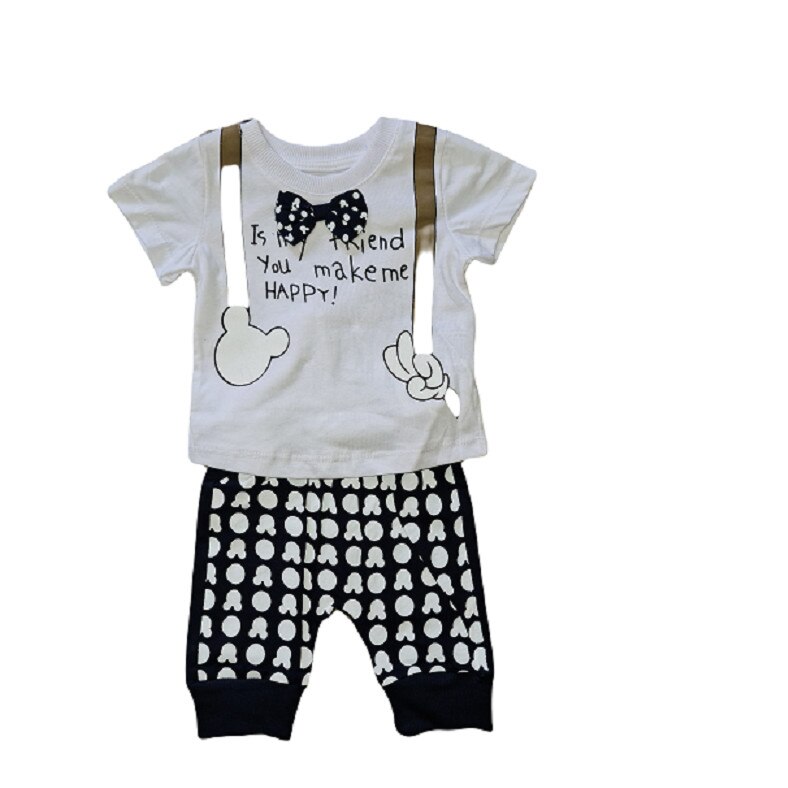 Set 2 piese tricou si pantaloni scurti cu imprimeu, Alb/Negru