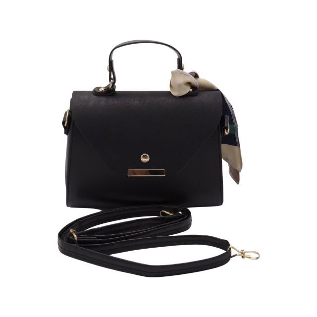 Geanta de umar, esarfa atasata, negru, model mini