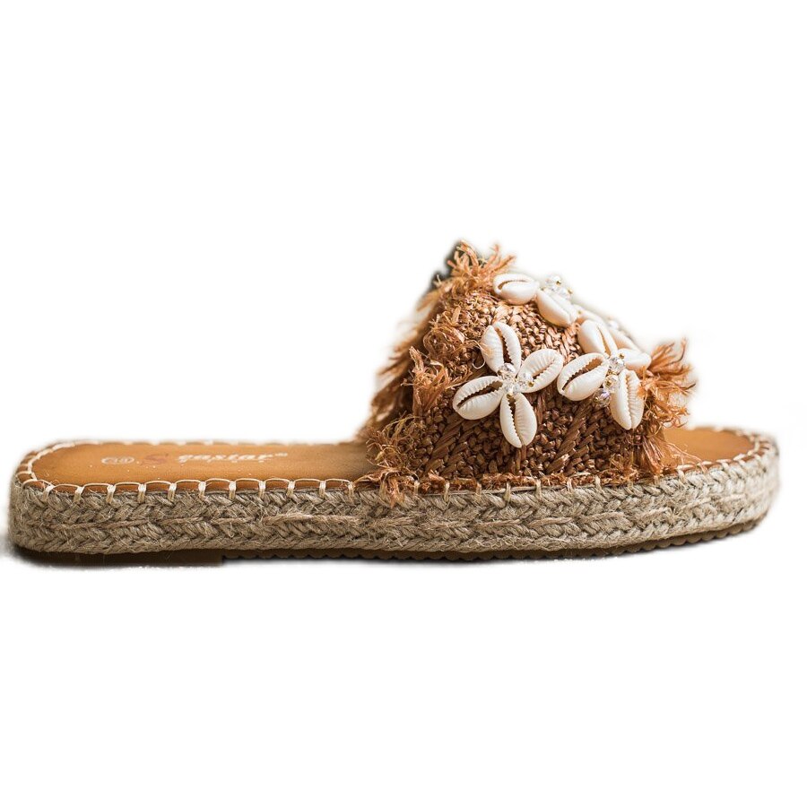 Espadrile pentru femei Flip flops impletite cu scoici, BM110913, maro