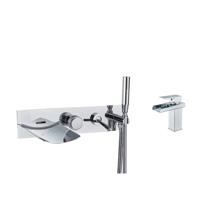 Kád csaptelep és mosogató csaptelep szett, Blackswan, M30 típus, fényes króm modell, mérete 40,7 cm