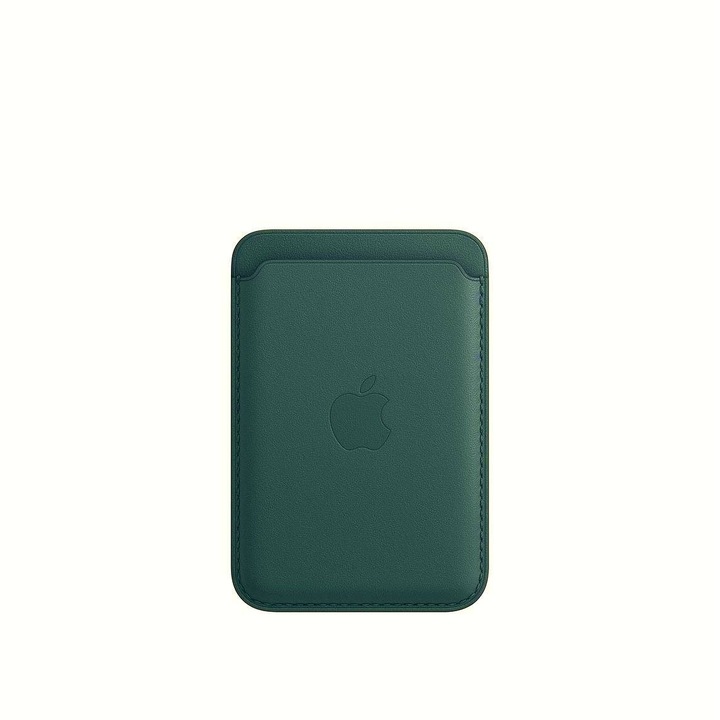 Портфейл Apple, Кожа, MagSafe Charging за iPhone 12, 12 Pro и 12 Pro Max, Тъмнозелен