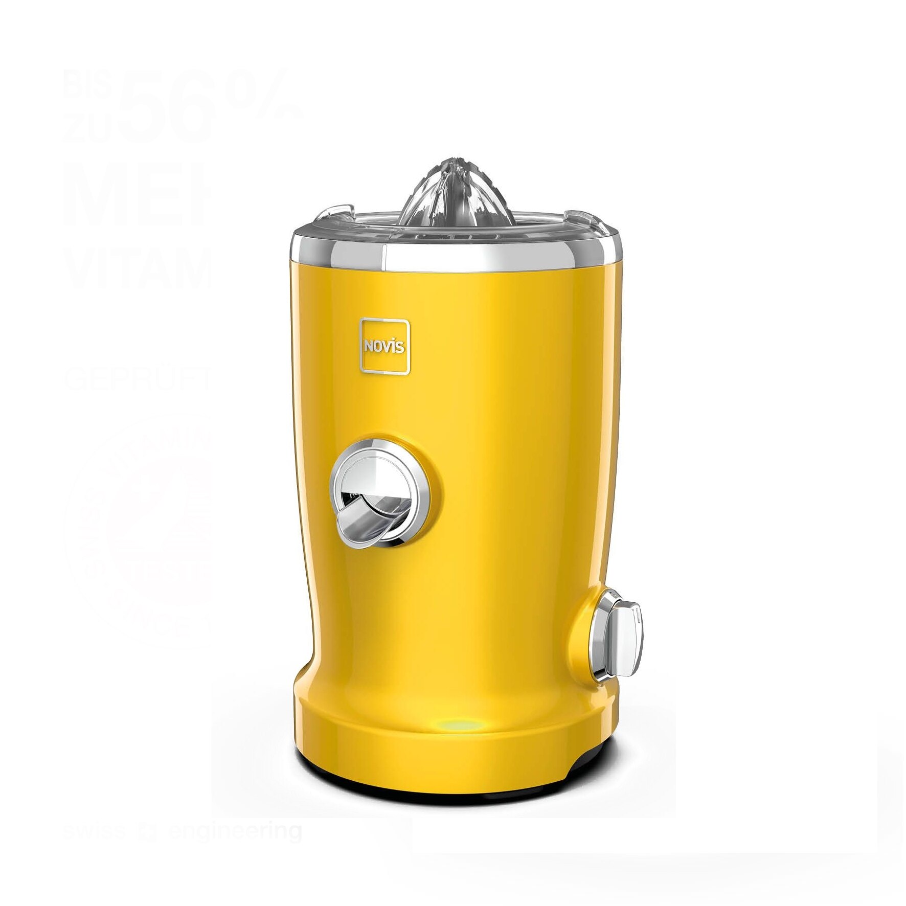 Storcator de citrice multifunctional, Novis, VitaJuicer S1, 4 functii, silentios, motor puternic 2000 RPM, fara BPA, design elegant, extractie avansata a vitaminelor si nutrientilor, galben