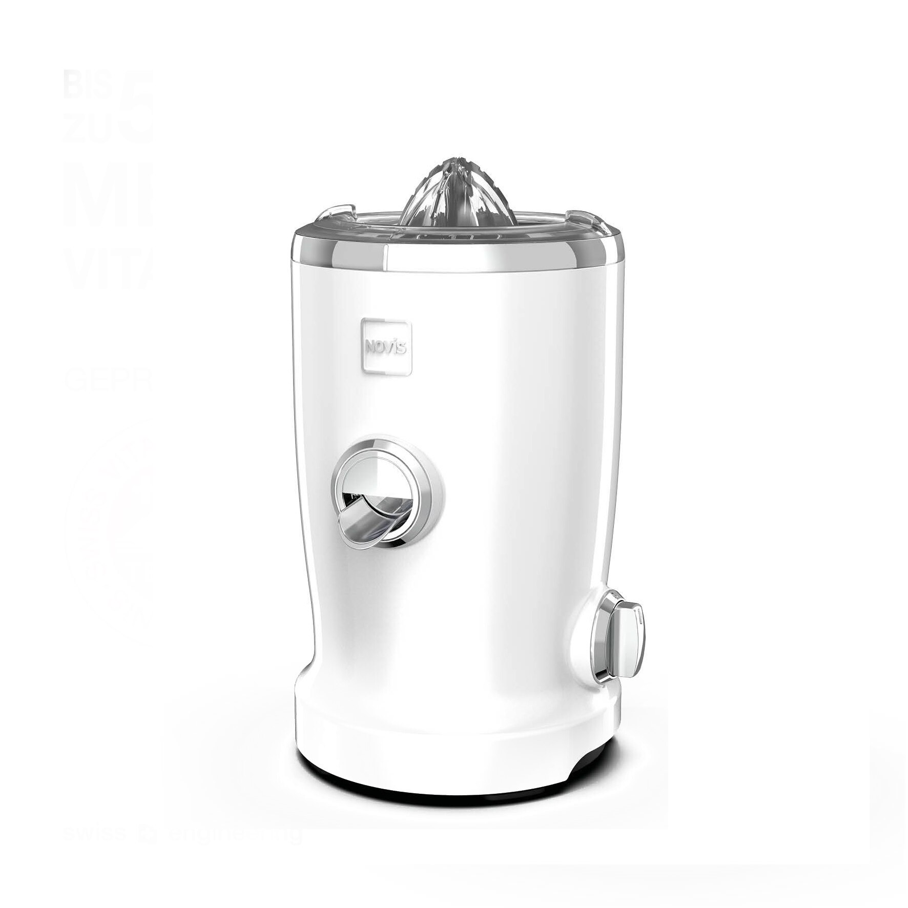 Storcator de citrice multifunctional, Novis, VitaJuicer S1, 4 functii, silentios, motor puternic 2000 RPM, fara BPA, design elegant, extractie avansata a vitaminelor si nutrientilor, alb
