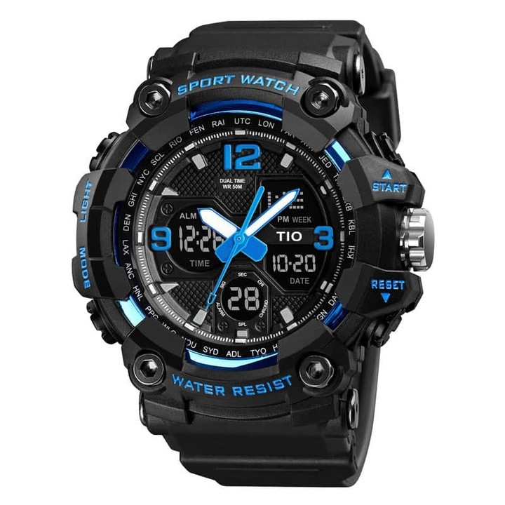 Мъжки ръчен часовник TIO Military Chronograph Digital Quartz Sport Army Military Shock and water resistant, Blue