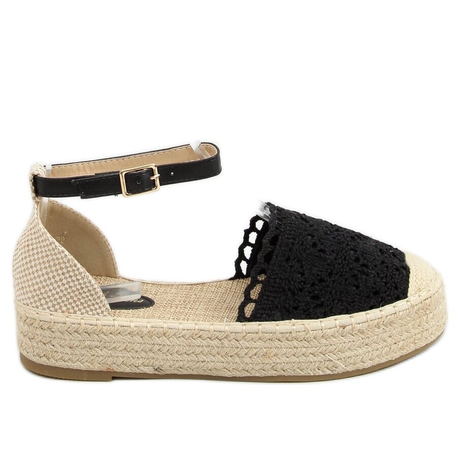 Espadrile pentru femei Espadrile din dantela neagra 888-85 Negre, BM111956, negru