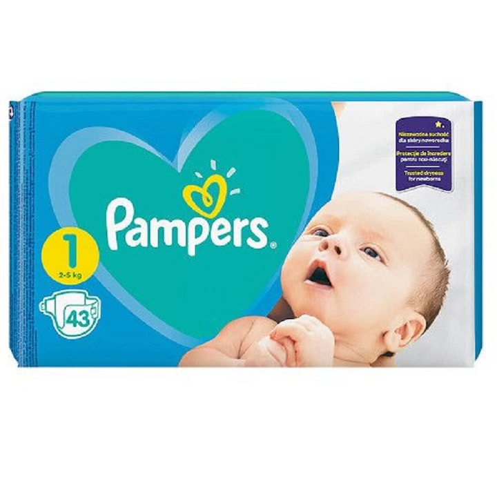 Scutece Pampers Active Baby Numarul 1, pentru 2-5kg, cantitate 43 buc cu strat interior cu Micro-perle, laterale flexibile si absorbtia rapida a lichidului