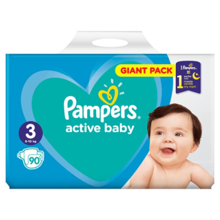 Scutece Pampers Active Baby Numarul 3, pentru 6-10 kg, cantitate 90 buc cu strat interior cu Micro-perle, laterale flexibile si absorbtia rapida a lichidului