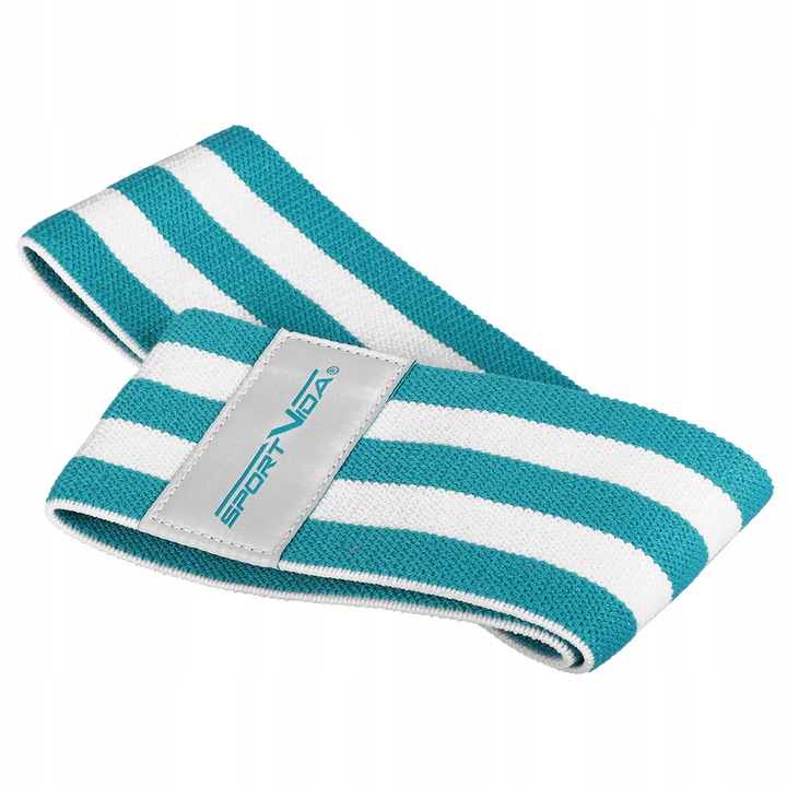 Banda elastica exercitii solduri SportVida Hip Band, Material textil, 7.6x40 cm, Alb/Albastru