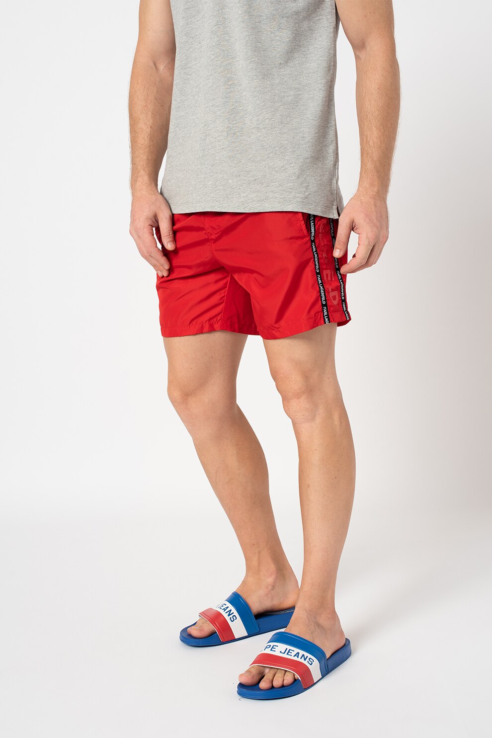 Karl Lagerfeld, Pantaloni scurti de baie cu snur de ajustare, Rosu