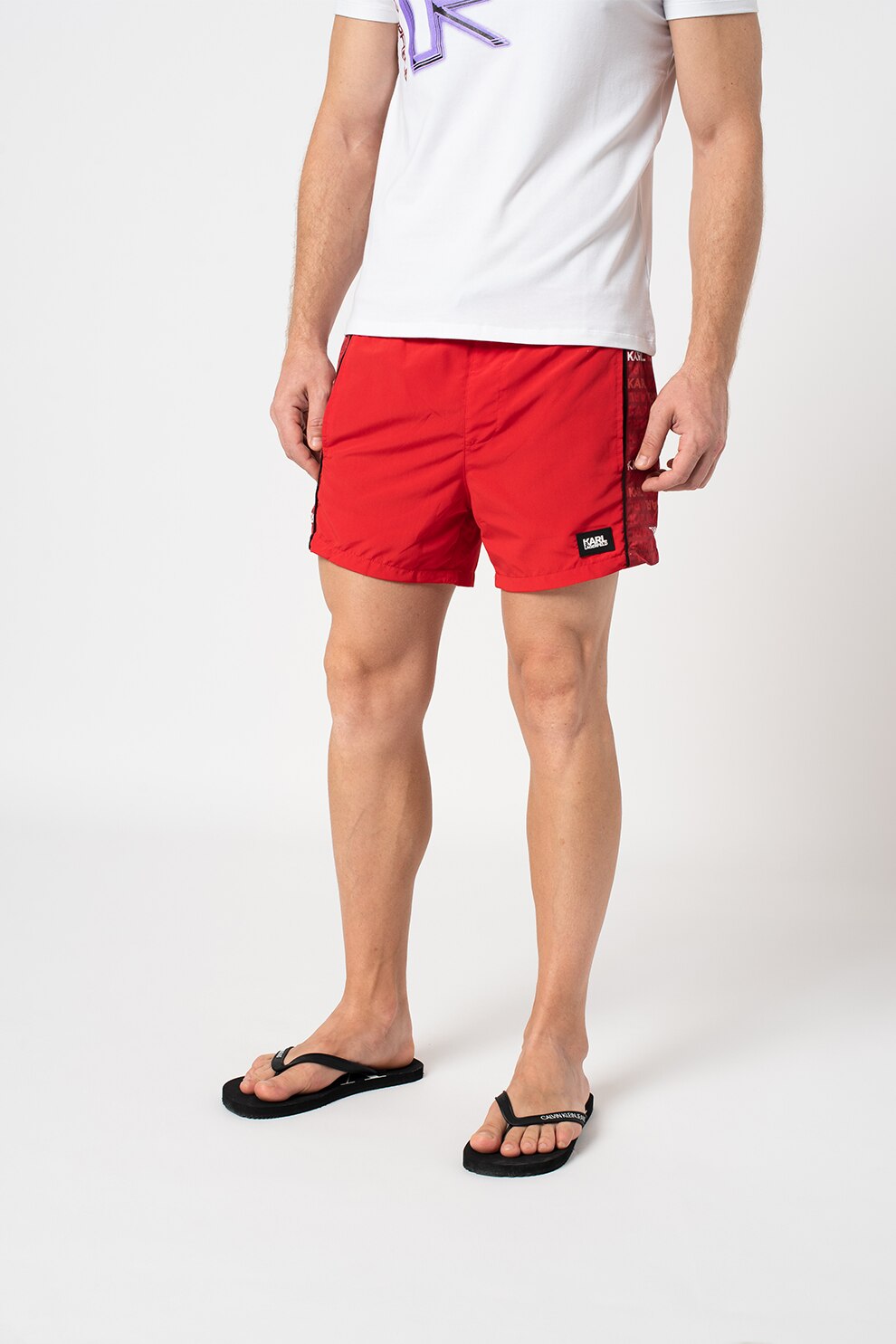 Karl Lagerfeld, Pantaloni scurti pentru inot cu talie ajustabila, Rosu, L