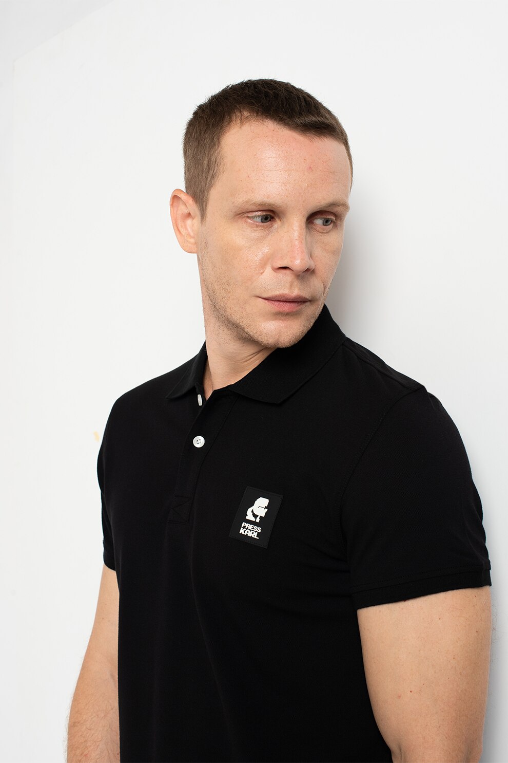 Karl Lagerfeld, Tricou polo din amestec de bumbac, Negru