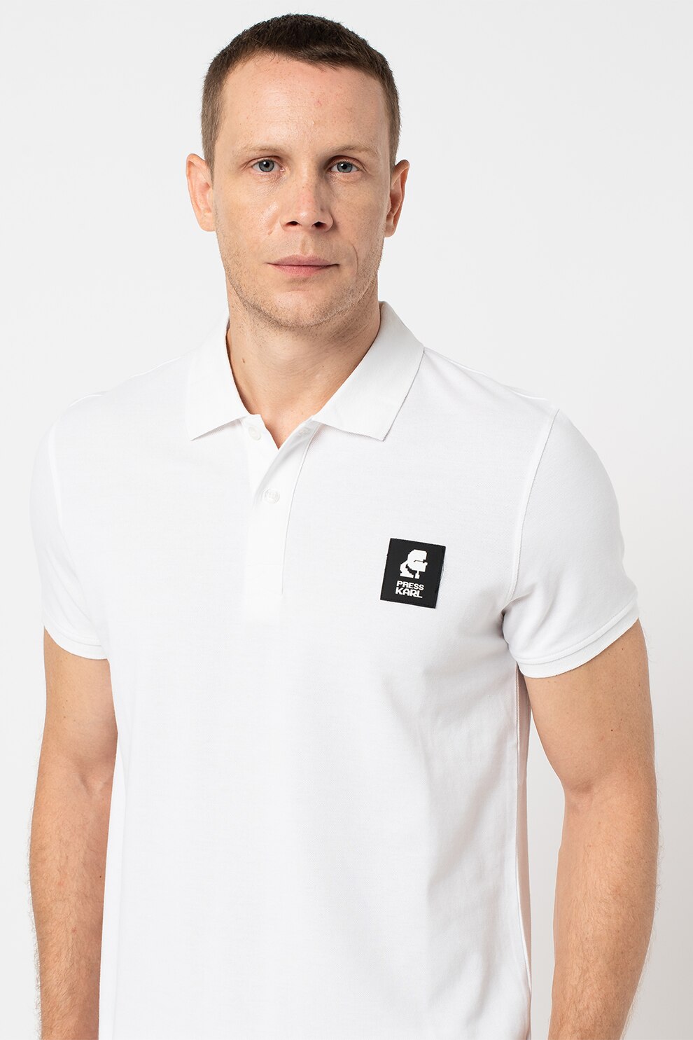 Karl Lagerfeld, Tricou polo din amestec de bumbac, Alb