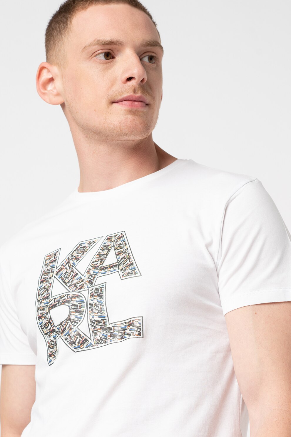 Karl Lagerfeld, Tricou de plaja cu imprimeu logo, Alb