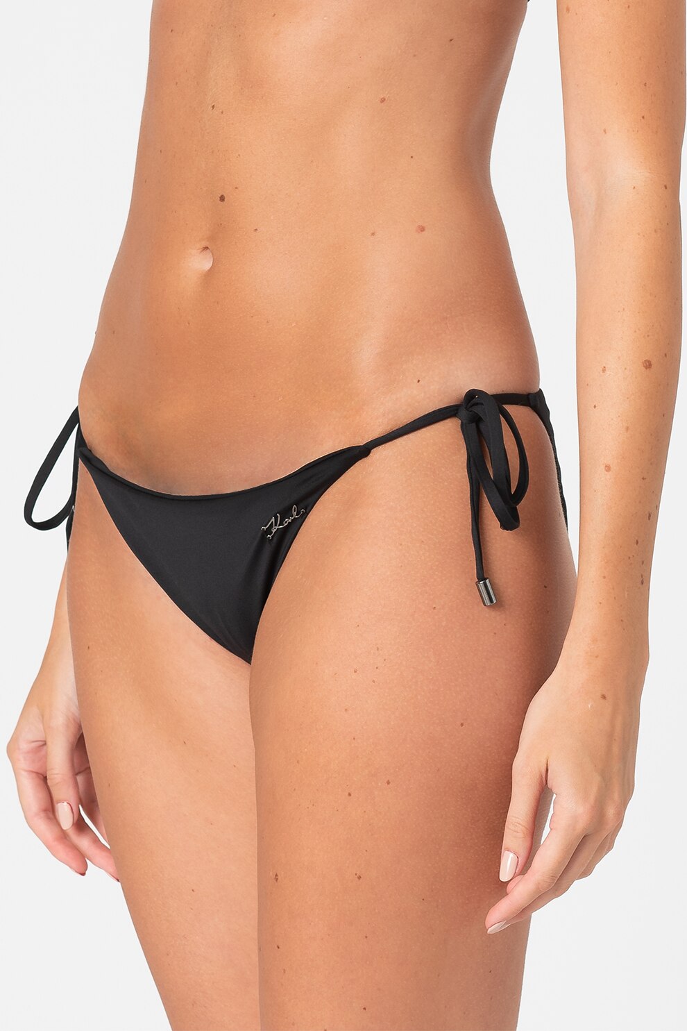 Karl Lagerfeld, Slip cu talie joasa si snururi laterale, Negru