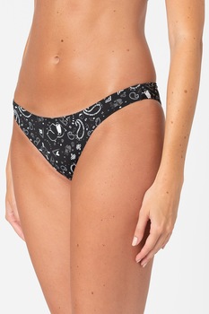 Karl Lagerfeld, Slip brazilian cu model logo si grafic, Negru/Alb Karl Lagerfeld, Slip brazilian cu model logo si grafic, Negru/Alb