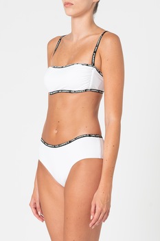 Karl Lagerfeld, Sutien de baie cu garnituri cu imprimeu logo, Alb/Negru Karl Lagerfeld, Sutien de baie cu garnituri cu imprimeu logo, Alb/Negru