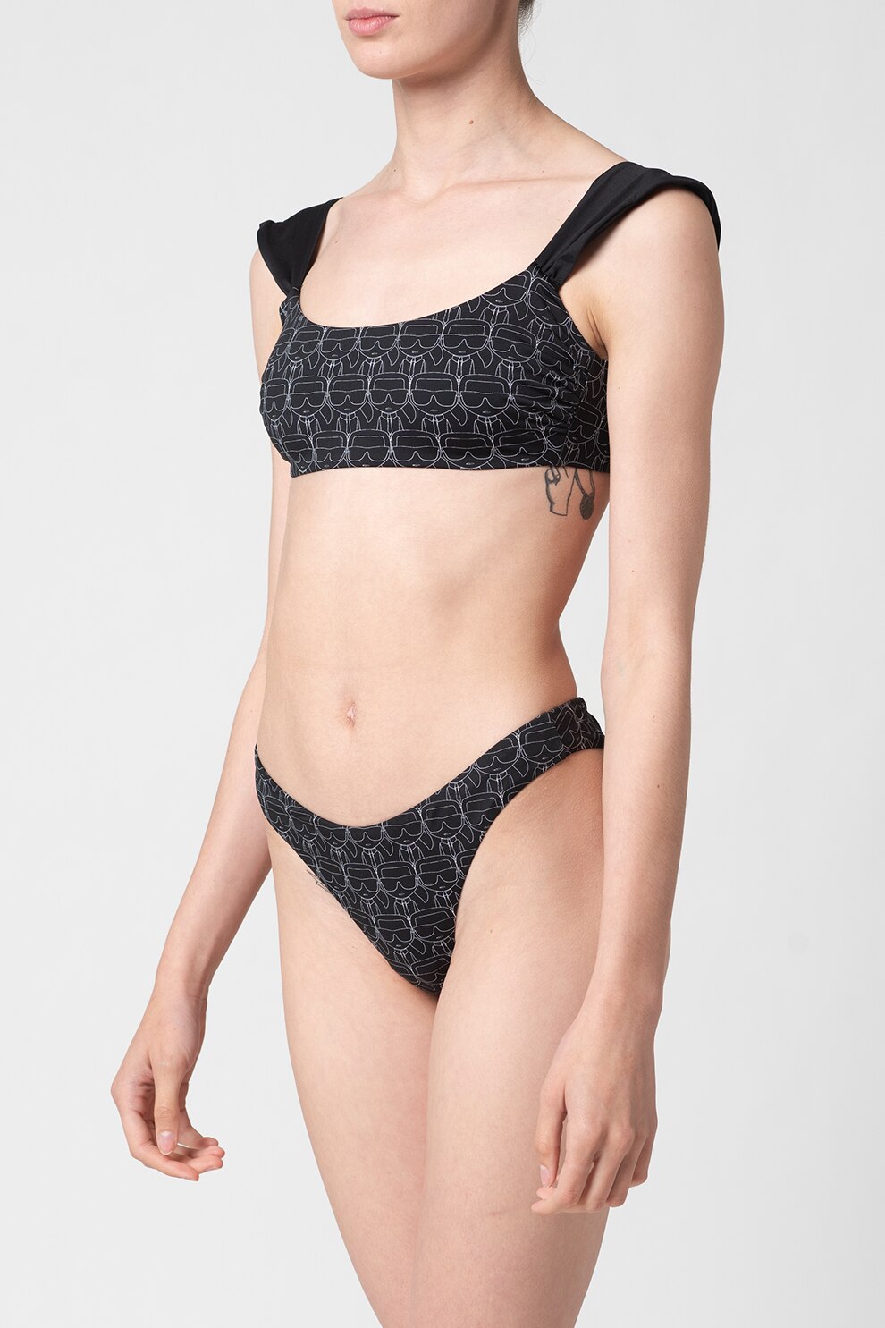 Karl Lagerfeld, Sutien de baie cu model Karl, Negru/Alb