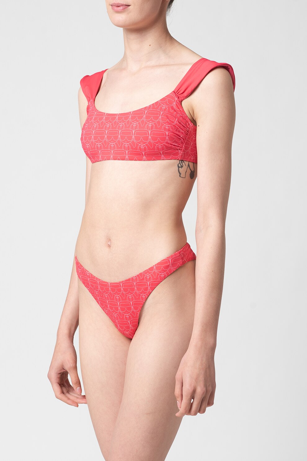 Karl Lagerfeld, Sutien de baie cu model Karl, Fucsia/Alb