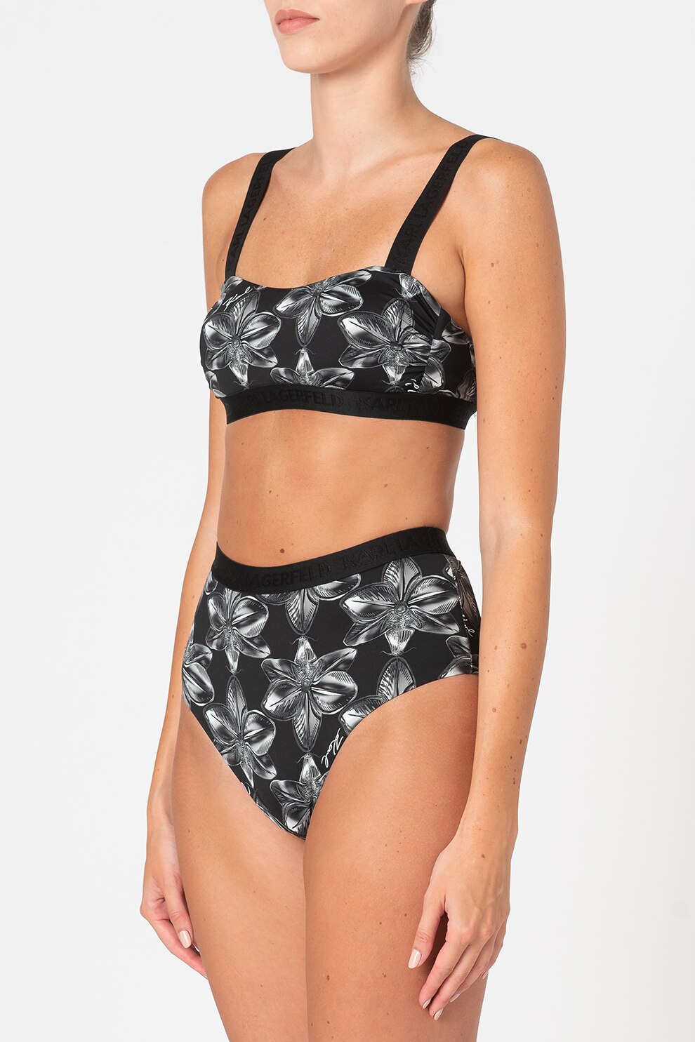 Karl Lagerfeld, Sutien de baie cu imprimeu, Negru/Gri
