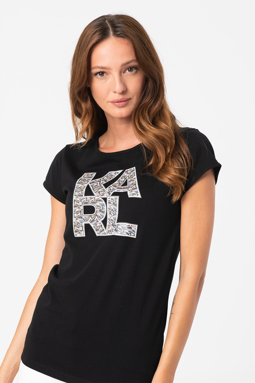 Karl Lagerfeld, Tricou de plaja cu imprimeu logo, Negru