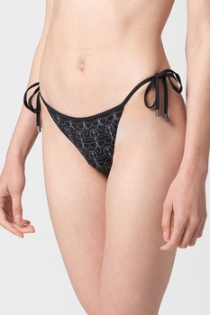 Karl Lagerfeld, Slip cu talie joasa si imprimeu logo, Negru/Alb Karl Lagerfeld, Slip cu talie joasa si imprimeu logo, Negru/Alb