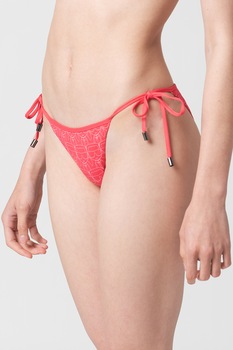 Karl Lagerfeld, Slip cu talie joasa si imprimeu logo, Fucsia/Alb Karl Lagerfeld, Slip cu talie joasa si imprimeu logo, Fucsia/Alb