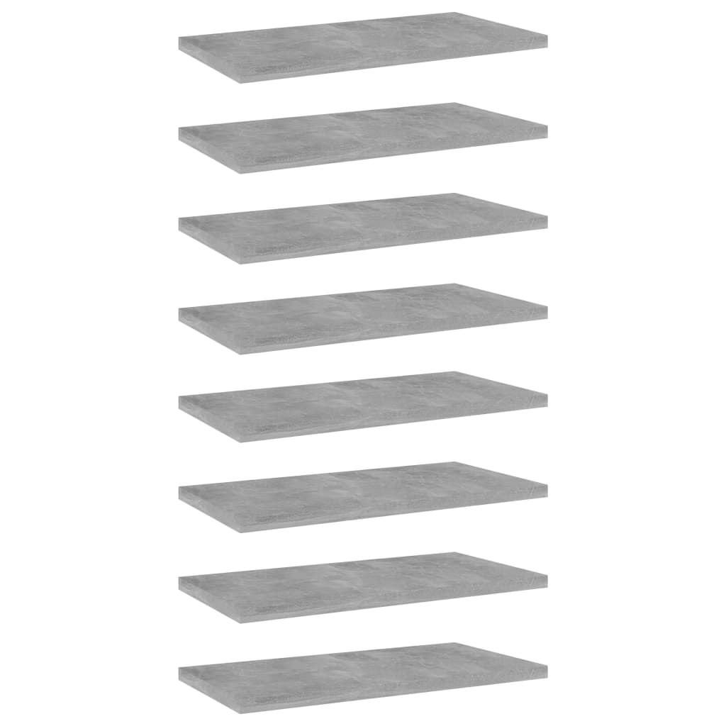 Set de 8 rafturi de biblioteca vidaXL, PAL, 40 x 20 x 1.5 cm, Gri aspect ciment