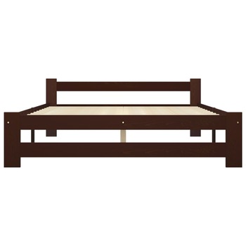 Cadru dublu de pat cu somiera, vidaXL, Lemn masiv de pin, 140 x 200 cm, Maro inchis Cadru dublu de pat cu somiera, vidaXL, Lemn masiv de pin, 140 x 200 cm, Maro inchis