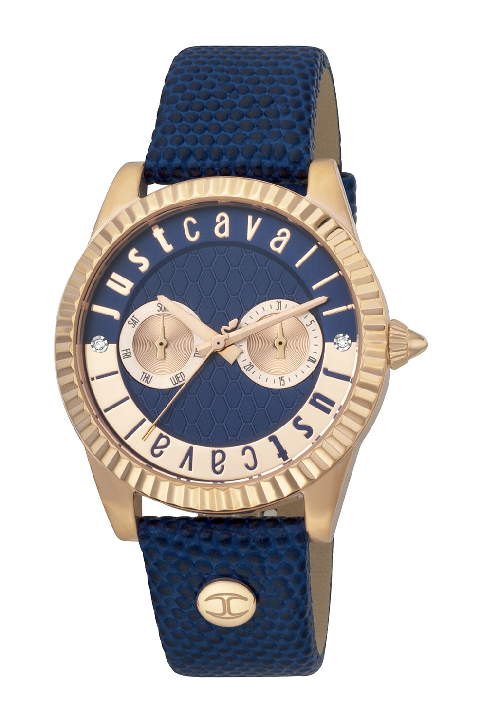 JUST CAVALLI, Ceas cu functii multiple si cristale, Bleumarin/Auriu rose