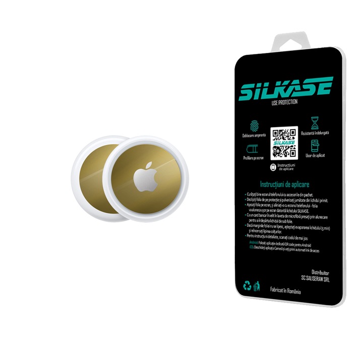 SILKASE bőrfólia készlet Apple Airtaghoz, elöl-hátul, arany színben