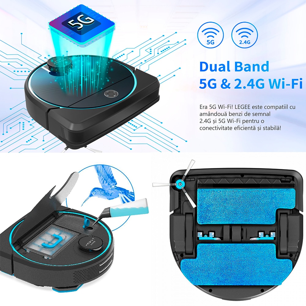 Robot aspirator Mop HOBOT LEGEE 7, Memorare Harta, Forta Mop, 5G si 2.4G W-Fi, Siri/ok Google, Curatare pe camere
