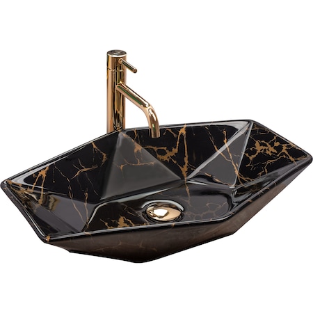 Lavoar pe blat Rea Vegas Marble Shiny, Negru/Auriu
