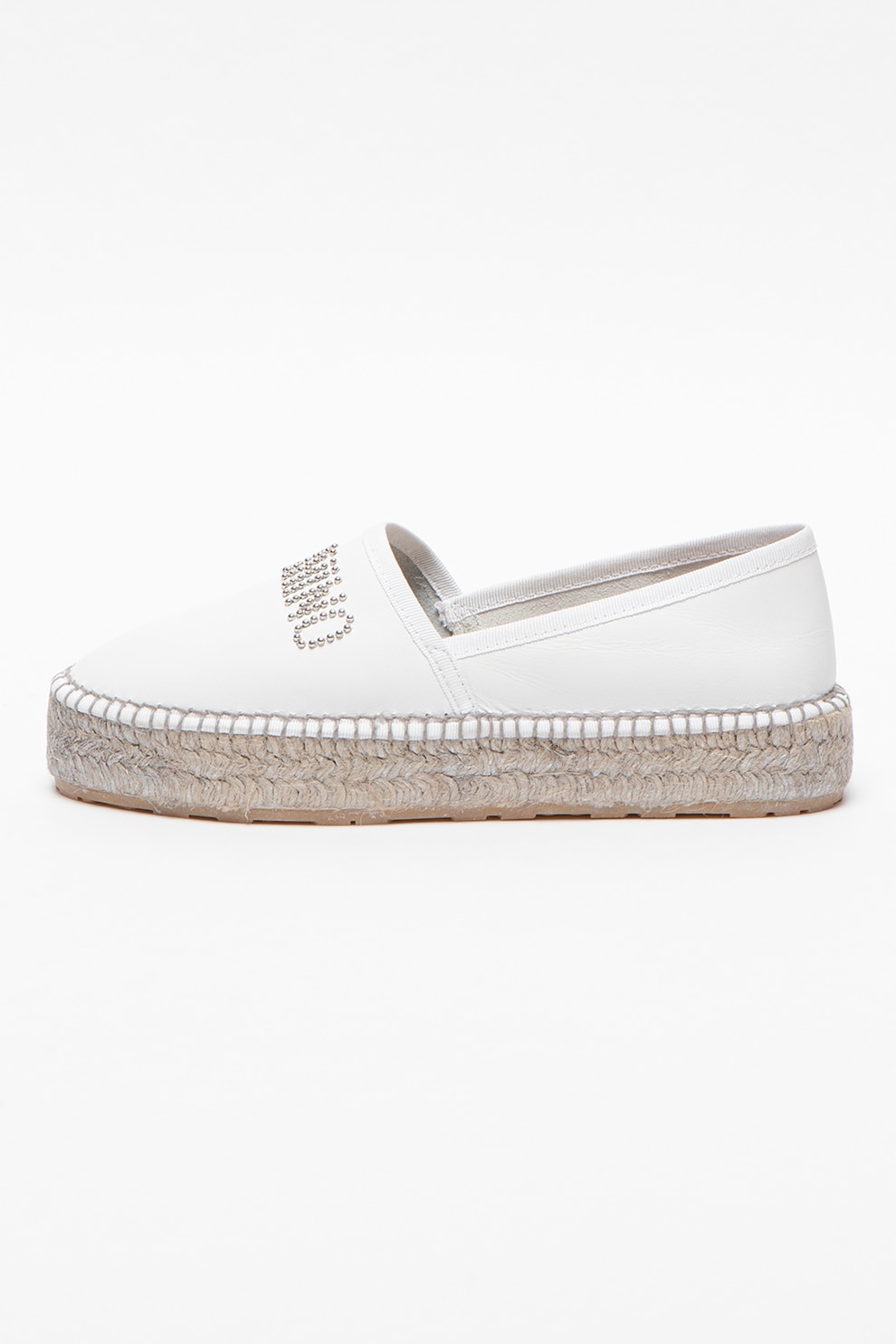 Love Moschino, Espadrile de piele cu nituri, Alb, 36