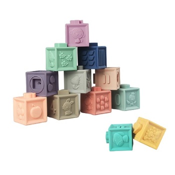 Set 12 cuburi moi pentru bebelusi, Nando, cu diferite forme si texturi, educationale, multifunctionale, din silicon, multicolor Set 12 cuburi moi pentru bebelusi, Nando, cu diferite forme si texturi, educationale, multifunctionale, din silicon, multicolor