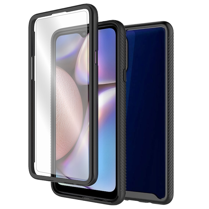 Комплект калъфи Aziao 360° за Xiaomi Redmi Note 9T, хибридна технология, цял екран и защита на гърба, черен