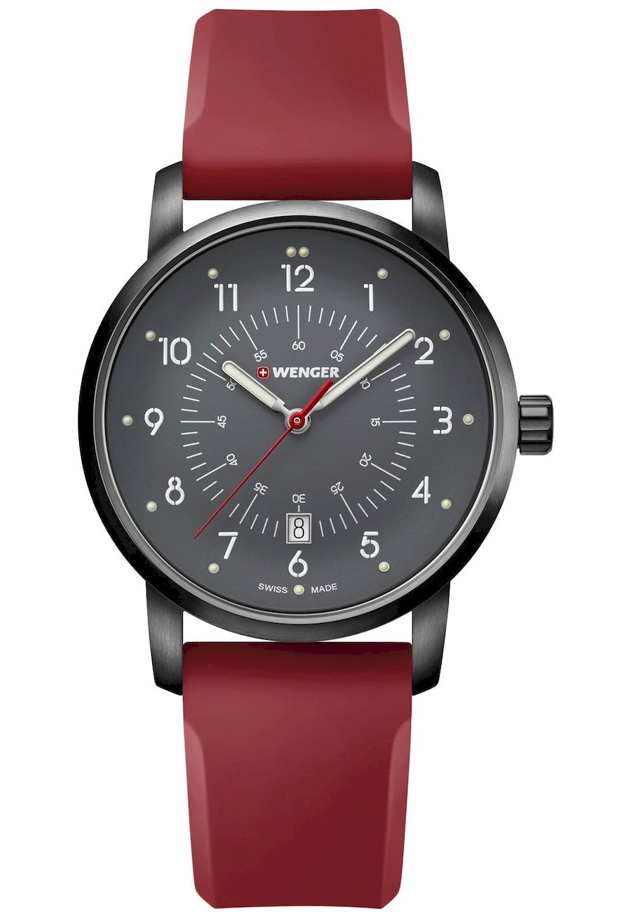 Ceas casual unisex Wenger, 42 mm, Negru/Visiniu