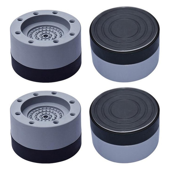 Set 4 suporturi antivibratie FixedMachine, pentru masina de spalat, eficient, gri/negru, 7x3.5 cm, Doty