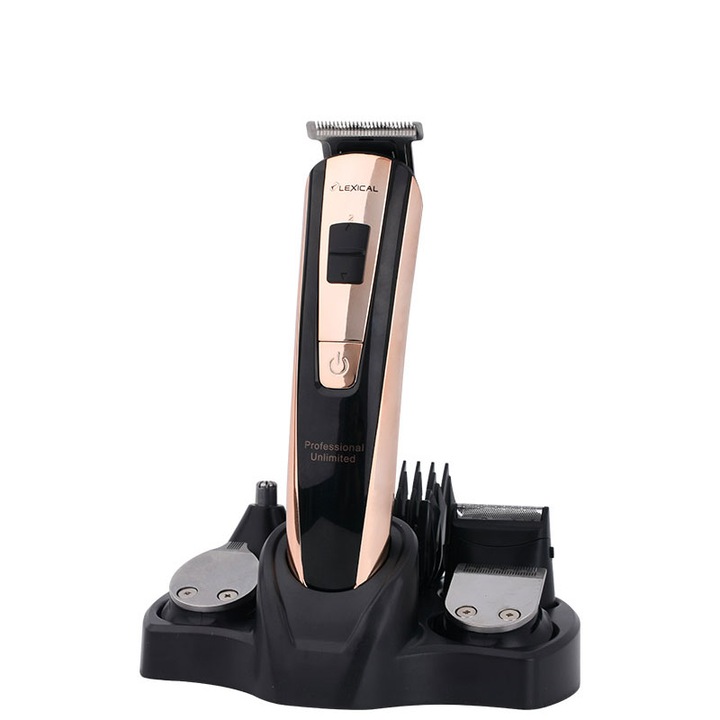 Машинка за бръснене и подстригване Lexical LHC-5601, стайлер 5в1, мокра и суха употреба, златен / черен