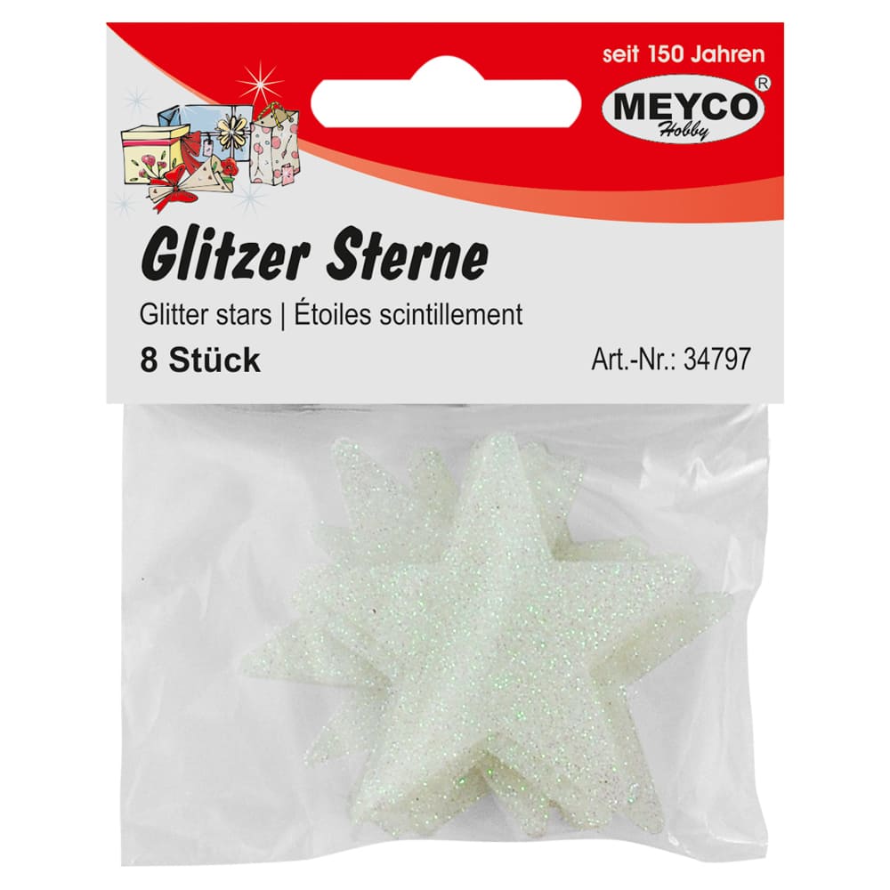 Set accesorii creatie, stelute glitter din plastic, Ø 4.8cm, 8 buc, alb, Meyco