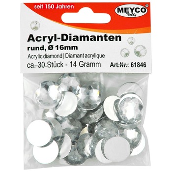 Set accesorii creatie, strasuri/diamante acrilice, Ø 16mm, 30 buc, argintiu, Meyco Set accesorii creatie, strasuri/diamante acrilice, Ø 16mm, 30 buc, argintiu, Meyco