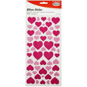 Set accesorii creatie, stickere buretate inimi glitter, 1.5mm, 57 buc, diferite marimi, roz, Meyco Set accesorii creatie, stickere buretate inimi glitter, 1.5mm, 57 buc, diferite marimi, roz, Meyco