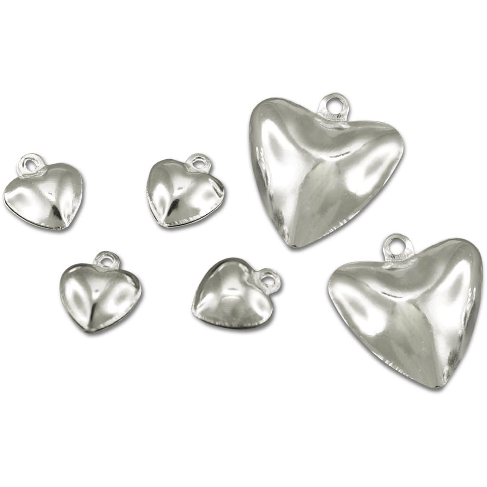 Set accesorii creatie, clopotei metalici inima, diferite marimi, 6 buc, argintiu, Meyco