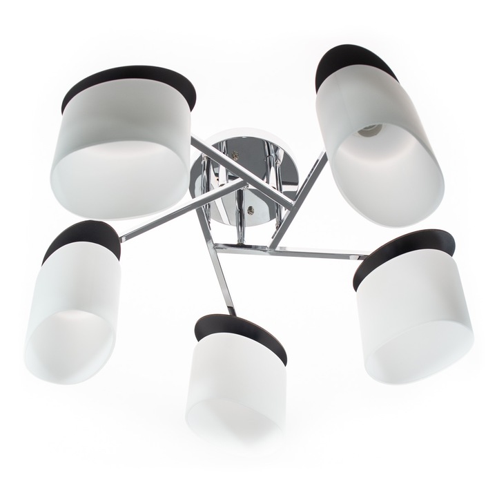 Lustra cu 5 brate, Crom, Finisaj metalic, Abajoare mate, 5xE27, IP20