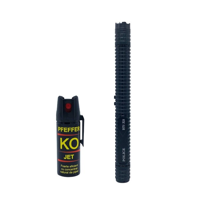 Set format din Electrosoc X-8 si Spray 50 ml KO Jet pentru autoaparare