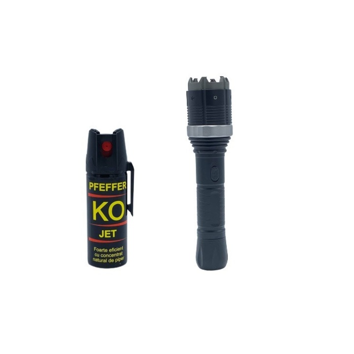 Set format din Lanterna Electosoc 8801 si spray ko 50 ML pentru autoaparare