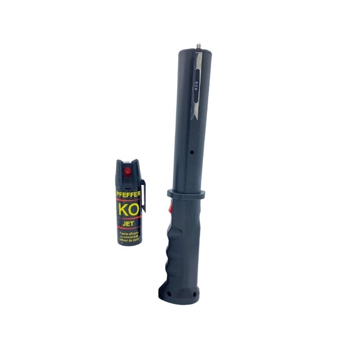 Set format din Baston cu Electrosoc si Spray KO 50 ML pentru autoaparare