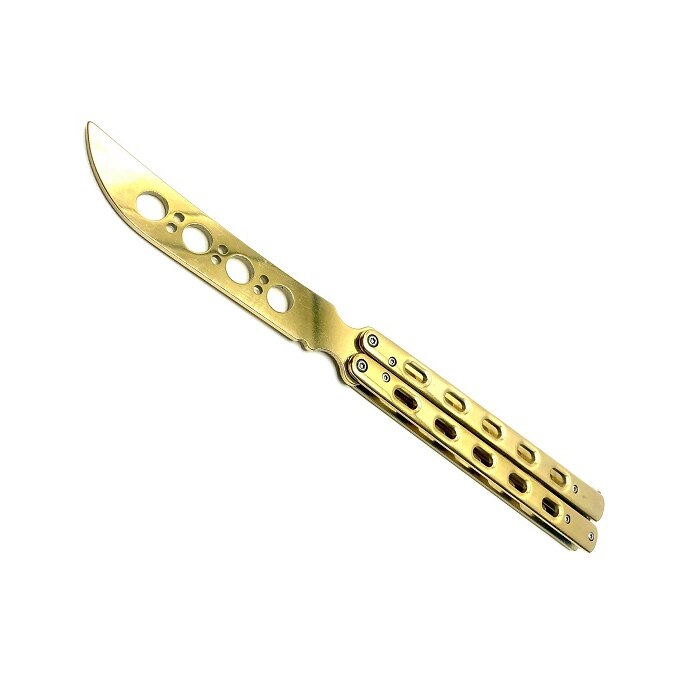 Briceag Butterfly Balisong pentru antrenament 27.5 cm Gold cu husa neagra