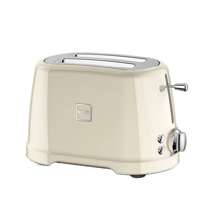 Novis kenyérpirító, Toaster T2, kapacitása 2 szelet, extra emelő rendszer, teljesítmény 900 W, automatikus központosítás, 7 fűtési fokozat, elegáns design, krém